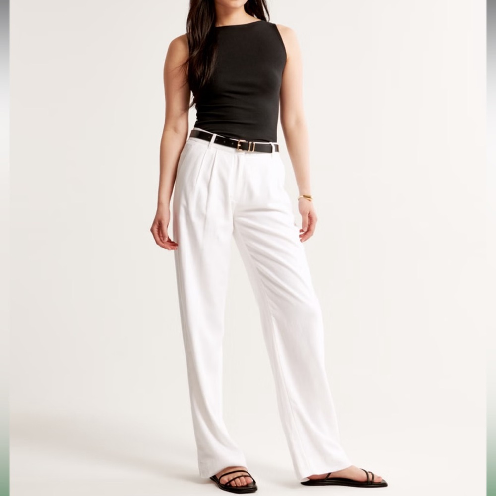 Abercrombie & Fitch White Tailored Linen-Blend Pants